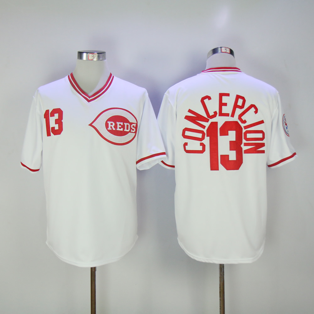 Men MLB Cincinnati Reds #13 Concepcion white throwback jerseys->cincinnati reds->MLB Jersey